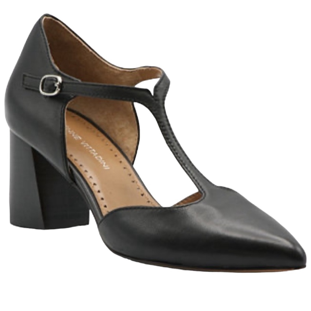 Adrienne Vittadini Naemi NWOT black leather t-strap block heels